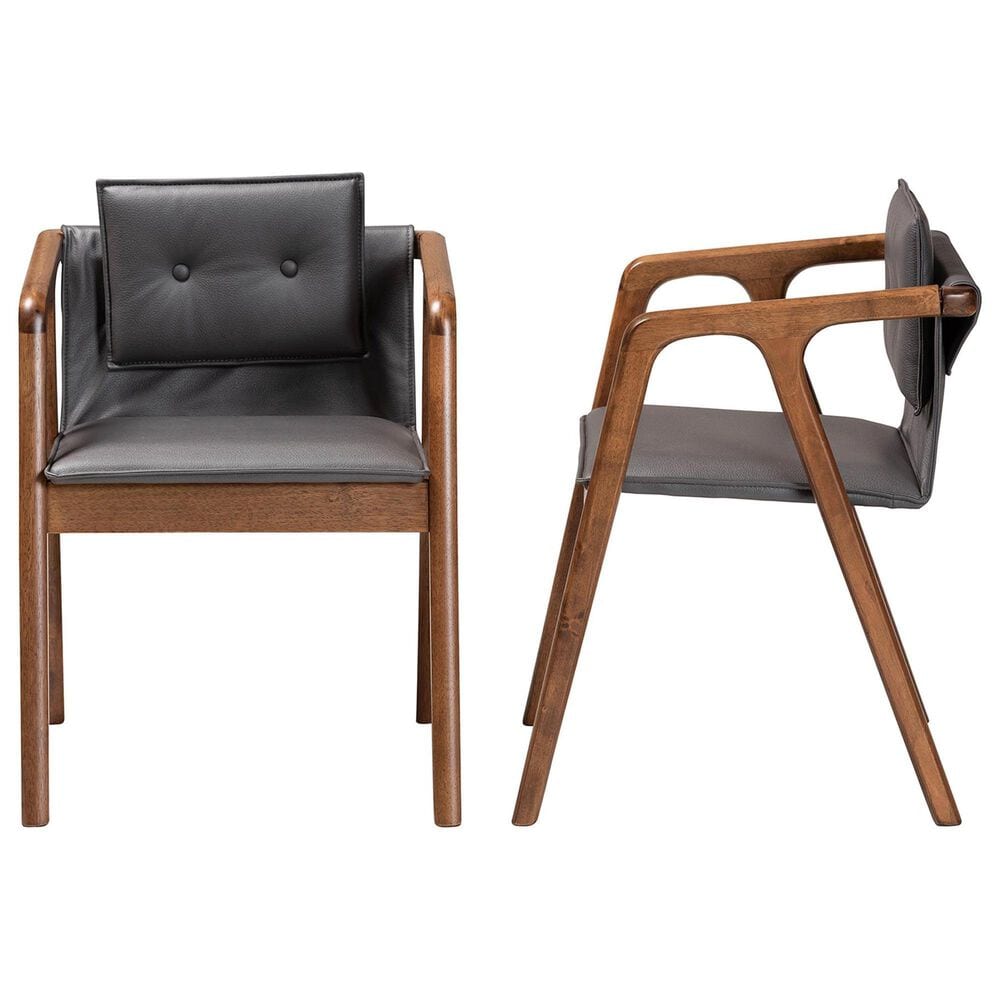 Baxton Studio Marcena Arm Chair with Grey Cushion in Walnut Brown (Set of 2), , large