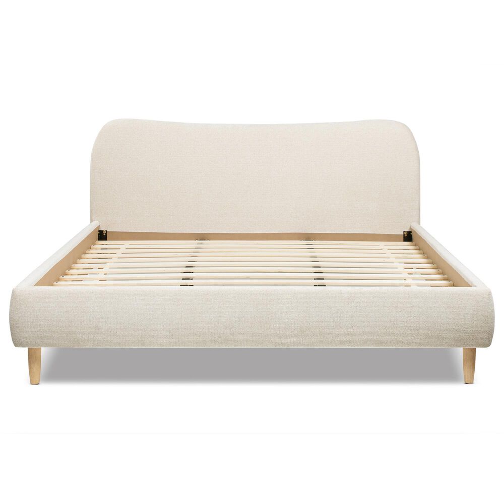 Jennifer Taylor Home Roman King Platform Bed with Oatmeal Light Beige Upholstered in Natural Whitewashed, , large
