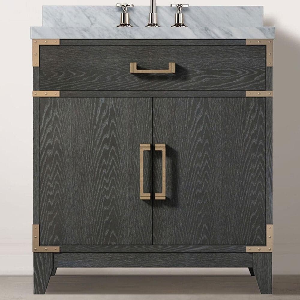 Lexora Home Laurel 30&quot; Single Bathroom Vanity in Black Oak with White Carrara Marble Top and Rectangular Sink, , large