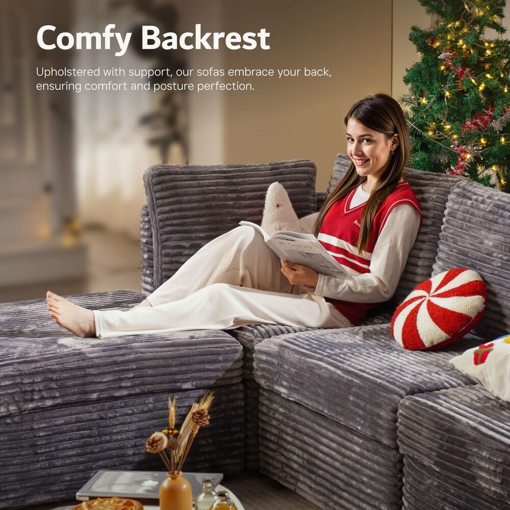 HOMLUX 7-Piece U-Shaped Mod Sectional in Gray, , large