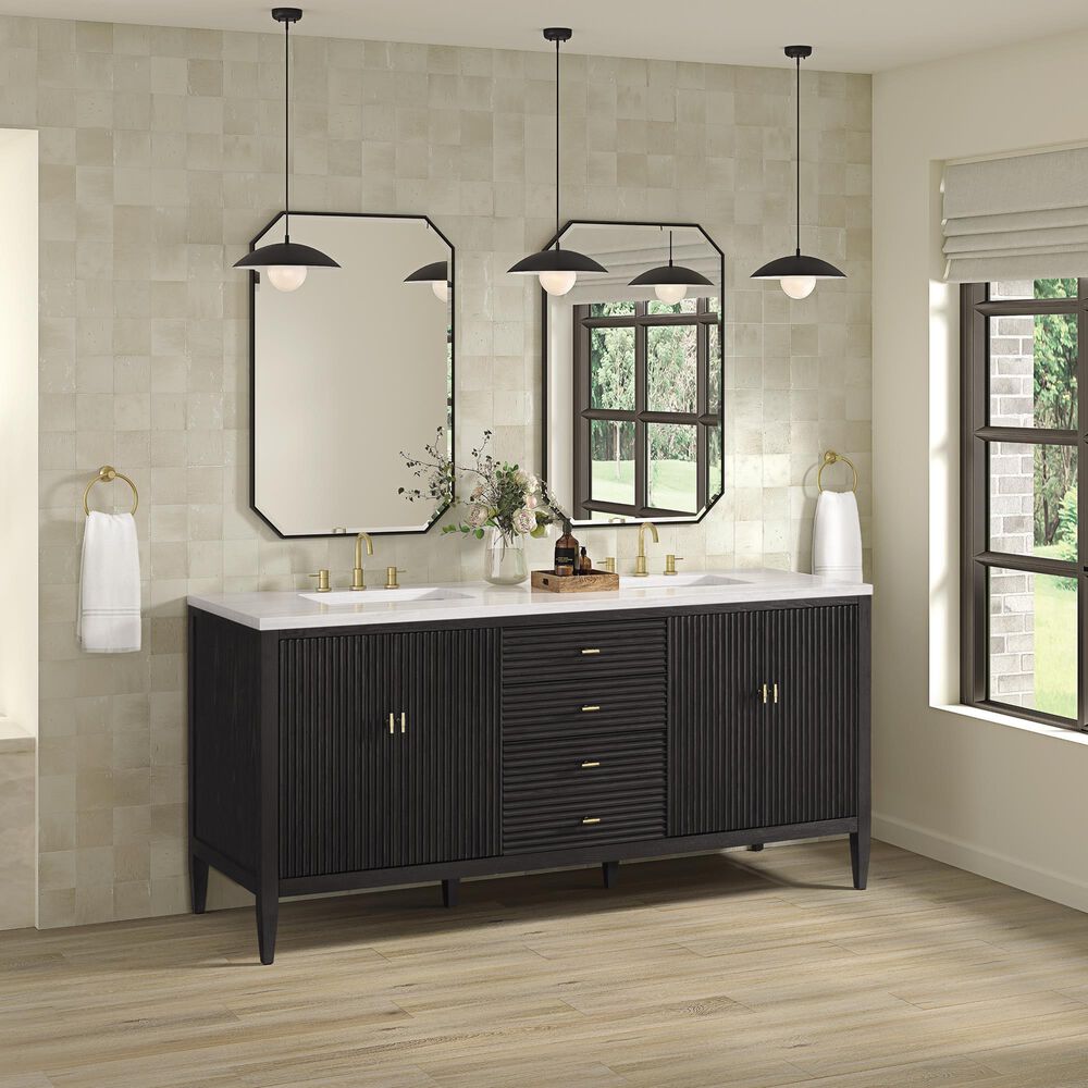 James Martin Vanities Myrrin 72&quot; Double Vanity in Carbon Oak with 3 cm Arctic Fall Solid Surface Top, , large