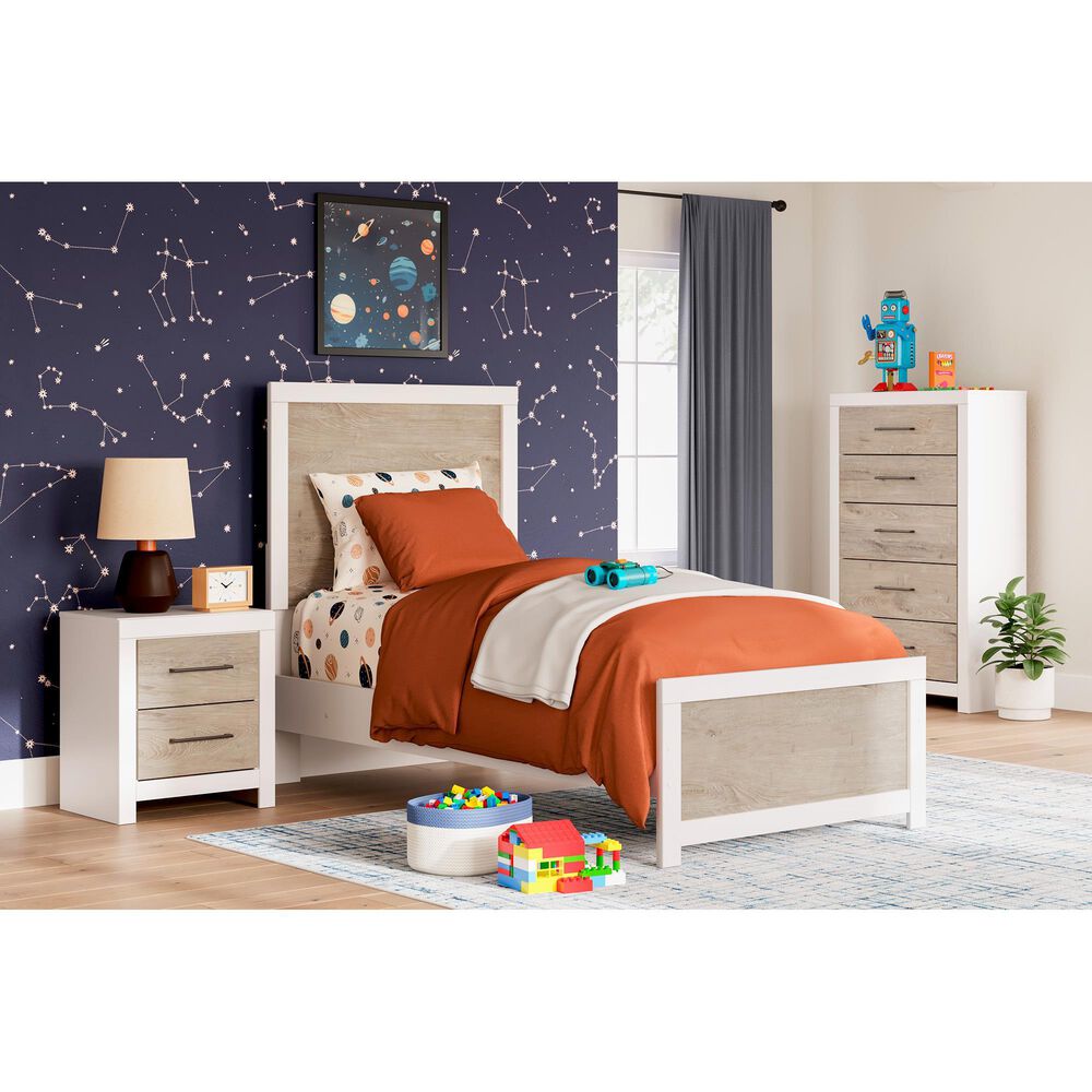 Ashley Charbitt 5-Drawer Chest in Matte White and Replicated Oak Grain, , large