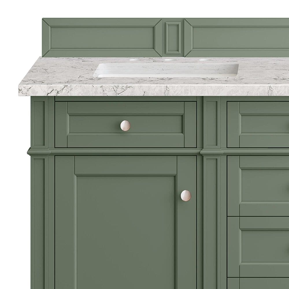James Martin Vanities Brittany 60&quot; Double Bathroom Vanity in Smokey Celadon with 3 cm Eternal Jasmine Pearl Quartz Top and Rectangular Sinks, , large