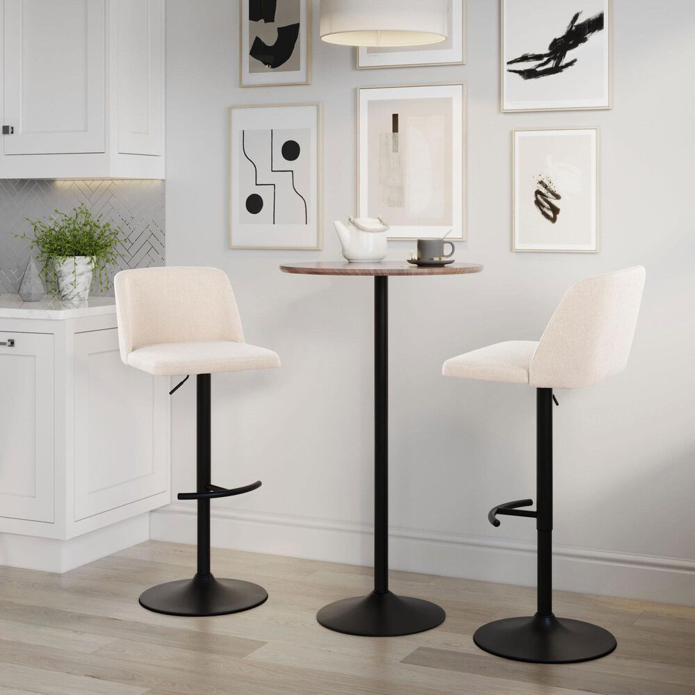 LumiSource Toriano Swivel Adjustable Bar Stool with Cream Noise Fabric Upholstery in Black (Set of 2), , large
