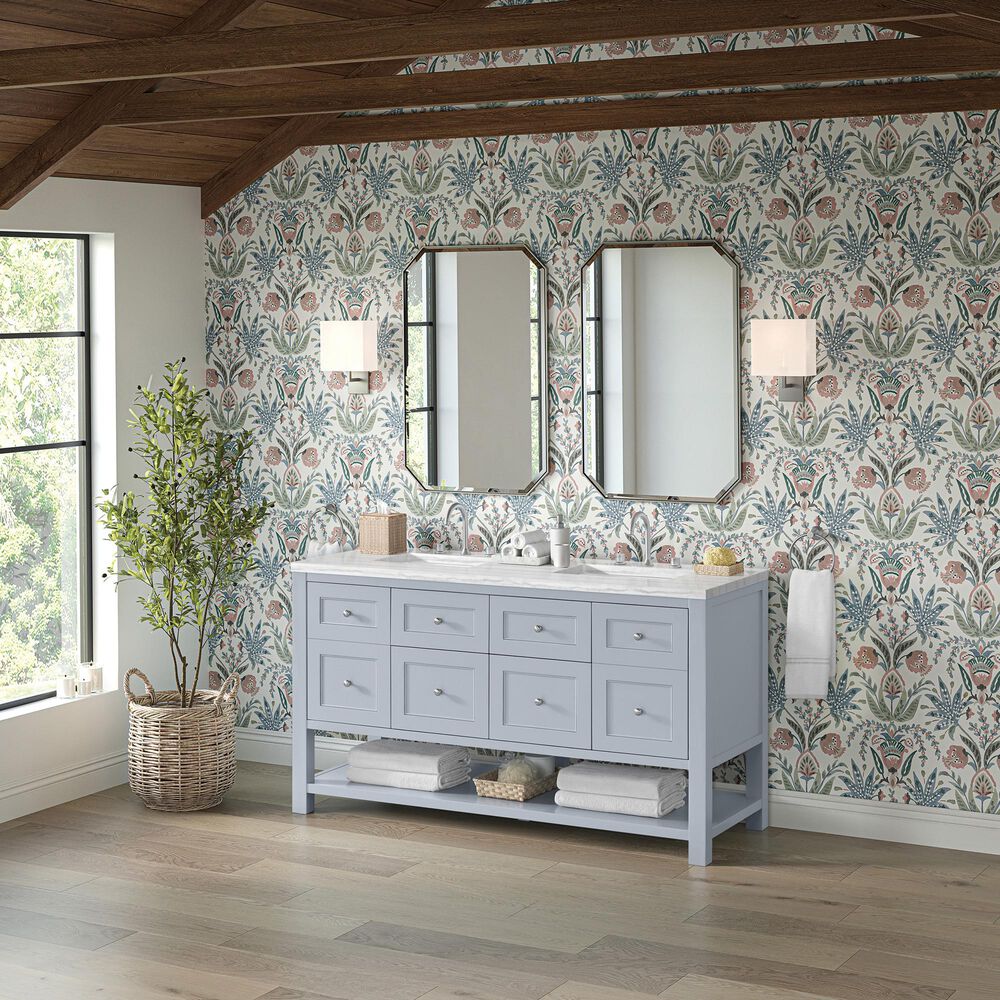 James Martin Vanities Breckenridge 60&quot; Double Bathroom Vanity in Serenity Blue with 3 cm Arctic Fall Solid Surface Top and Rectangular Sinks, , large