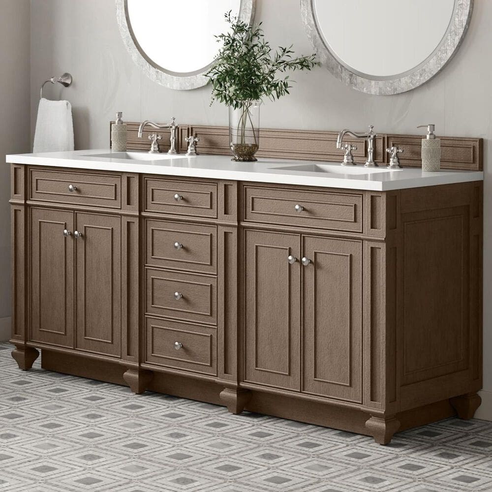 James Martin Bristol 72" Double Bathroom Vanity Cabinet in Whitewashed Walnut, , large