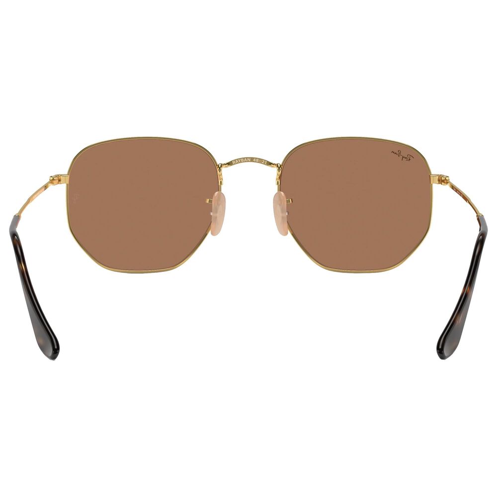 Ray-Ban Hexagonal Flat Lenses Sunglasses with Copper Lenses in Polished Gold, , large