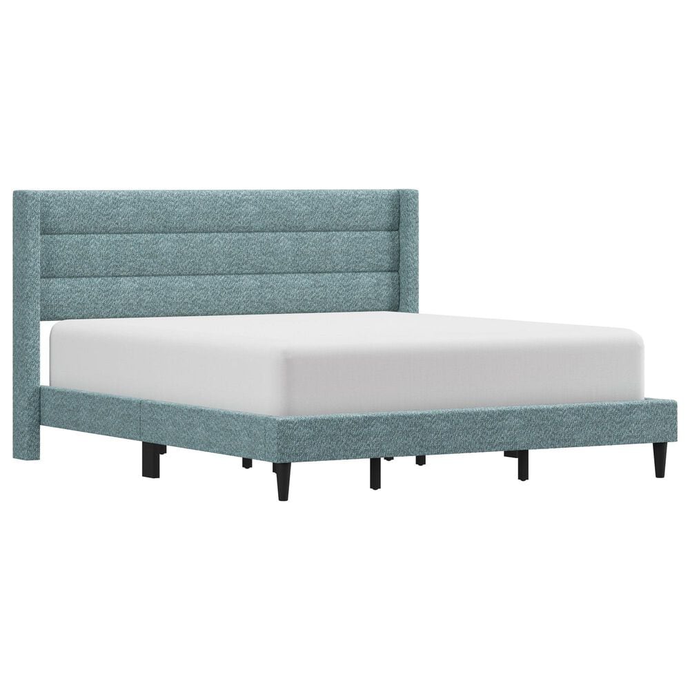 Richlands Furniture Demore King Platform Bed with Light Aqua Blue Upholstery in Black, , large