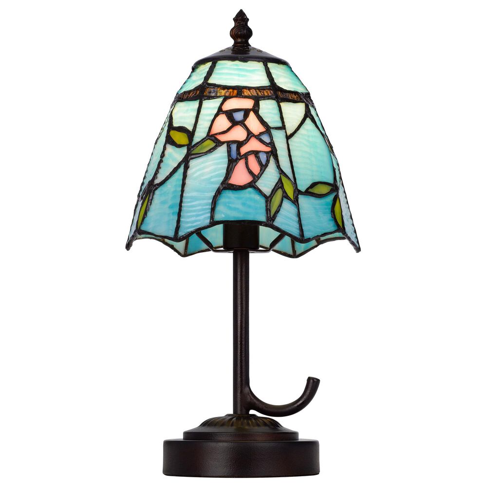 Cal Lighting 13" Tiffany Accent Lamp with Blue Shade in Dark Bronze, , large