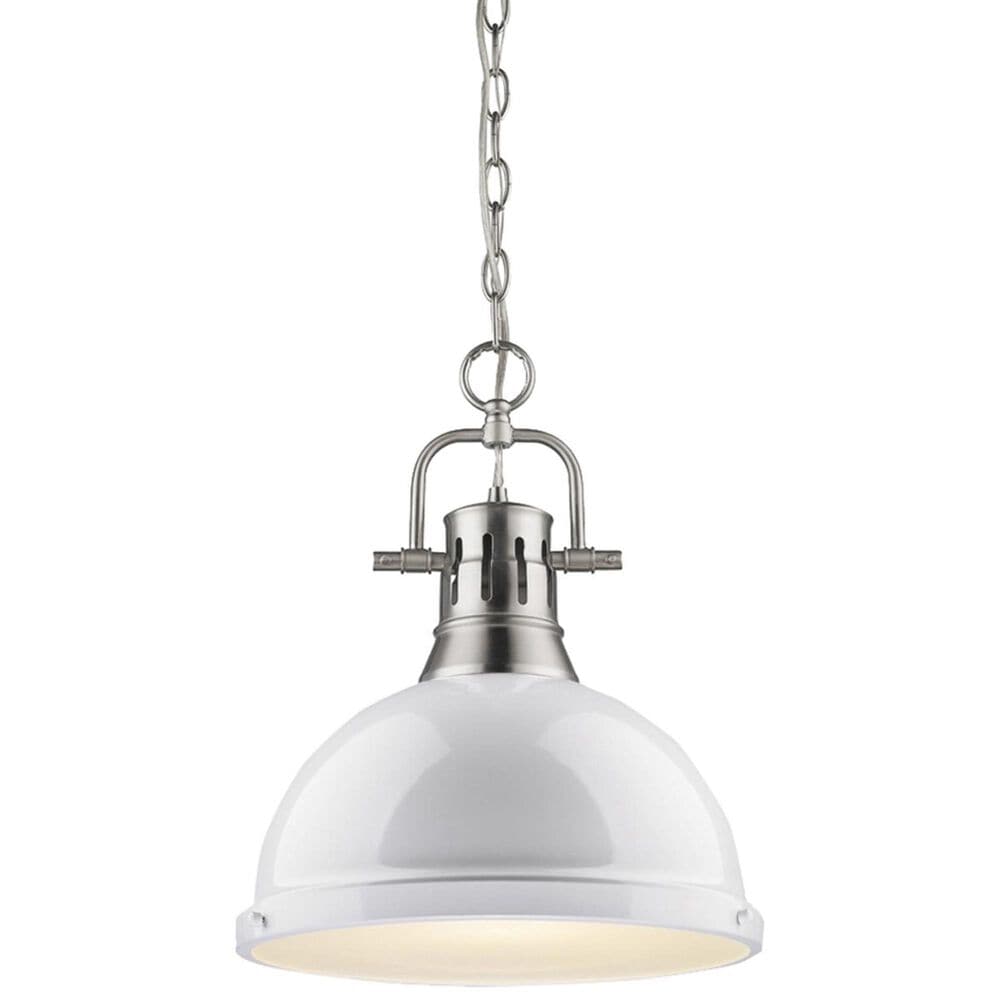 Golden Lighting Duncan 1-Light Pendant with Chain in Pewter with a White Shade, , large