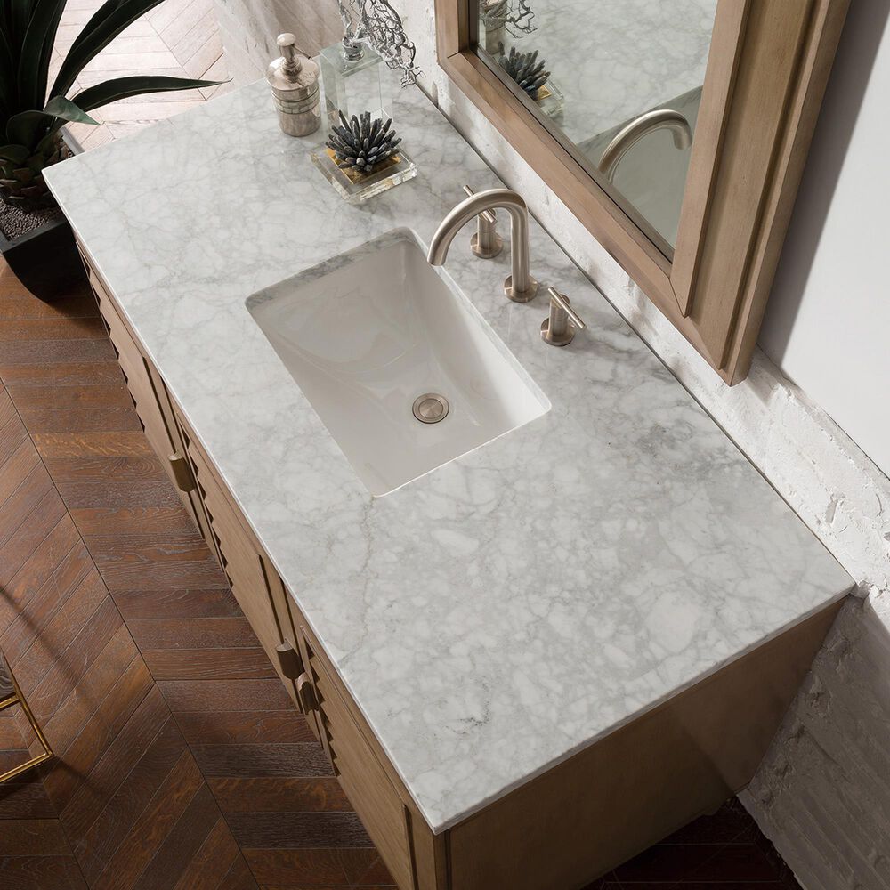 James Martin Vanities Portland 48&quot; Single Bathroom Vanity in Whitewashed Walnut with 3 cm Carrara White Marble Top and Rectangular Sink, , large