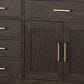 Lexora Home Abbey 84" Double Bathroom Vanity in Brown Oak with 2 cm White Quartz Top and Rectangular Sinks, , large