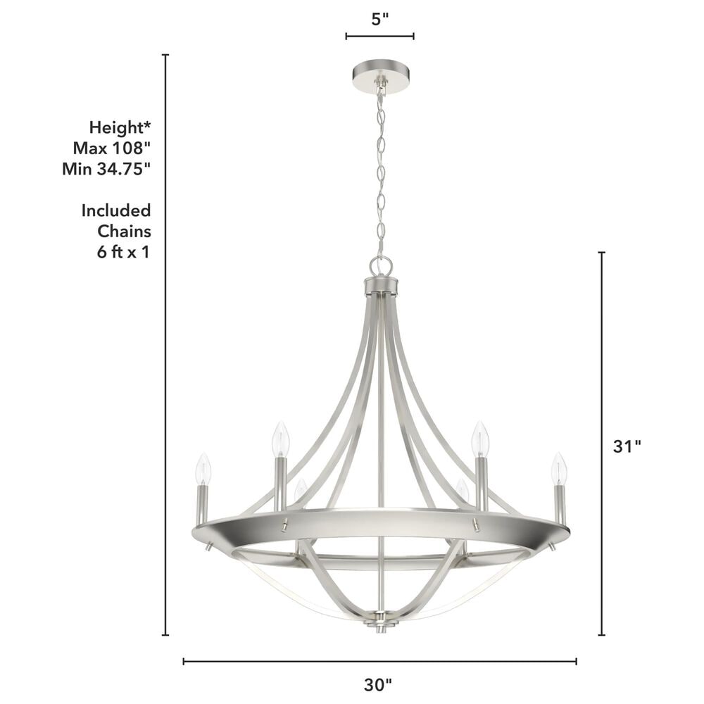 Hunter Perch Point 6-Light Chandelier in Brushed Nickel, , large