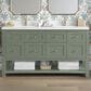 James Martin Vanities Breckenridge 60" Double Bathroom Vanity in Smokey Celadon with Single Hole 3 cm White Zeus Quartz Top and Rectangular Sinks, , large