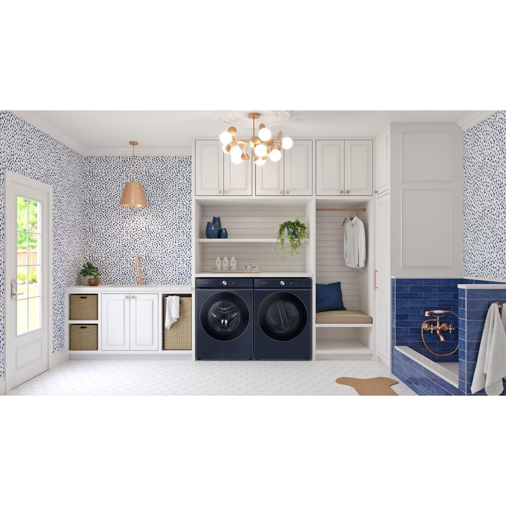 Samsung Bespoke 5.3 Cu. Ft. Front Load Washer and 7.6 Cu. Ft. Electric Dryer Laundry Pair in Brushed Navy, , large