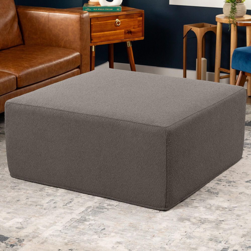Jaxx Fairlie Boucle Fabric Ottoman in Dark Grey, , large