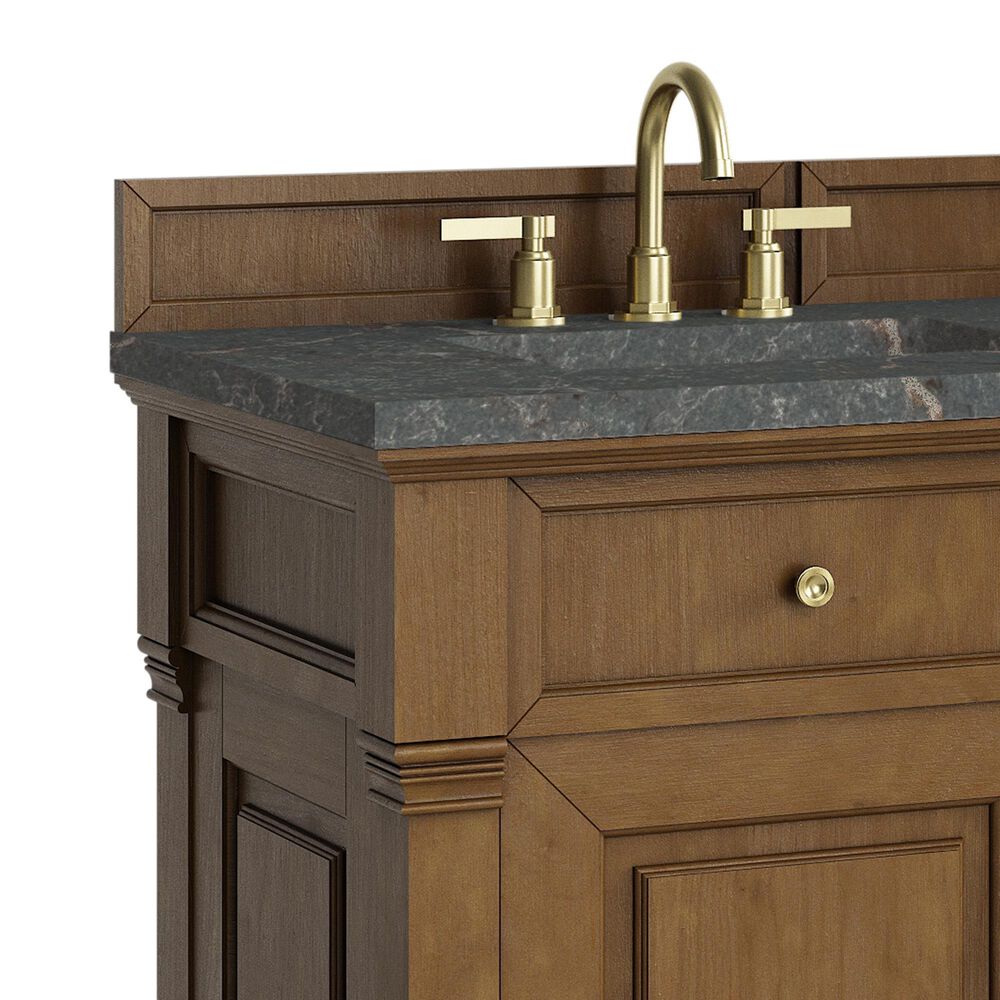 James Martin Vanities Brookfield 60&quot; Double Bathroom Vanity in Honey Oak with 3 cm Parisien Bleu Quartz Top and Rectangular Sinks, , large
