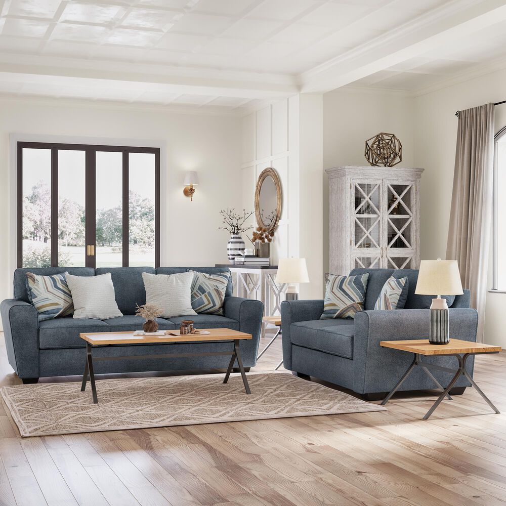 Ashley 7-Piece Living Room Set in Blue, , large