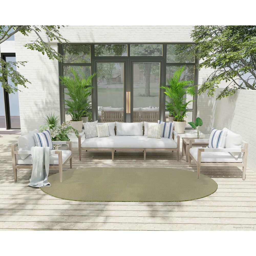 Nourison Courtyard Ivory and Green 5&#39; x 8&#39; Oval Indoor/Outdoor Area Rug, , large