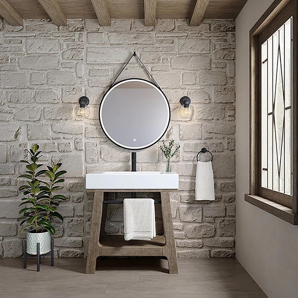 James Martin Vanities Auburn 31.5&quot; Single Bathroom Vanity in Weather Timber with Glossy White Stone Composite Top and Rectangular Sink, , large