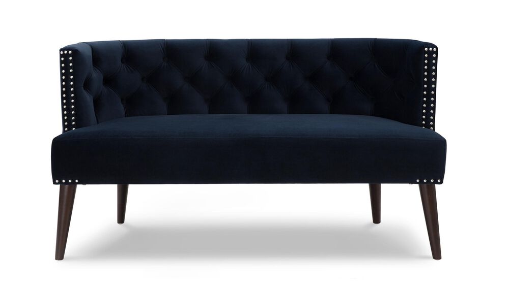 Jennifer Taylor Home Celine Tufted Settee Nailhead Accents in Dark Navy