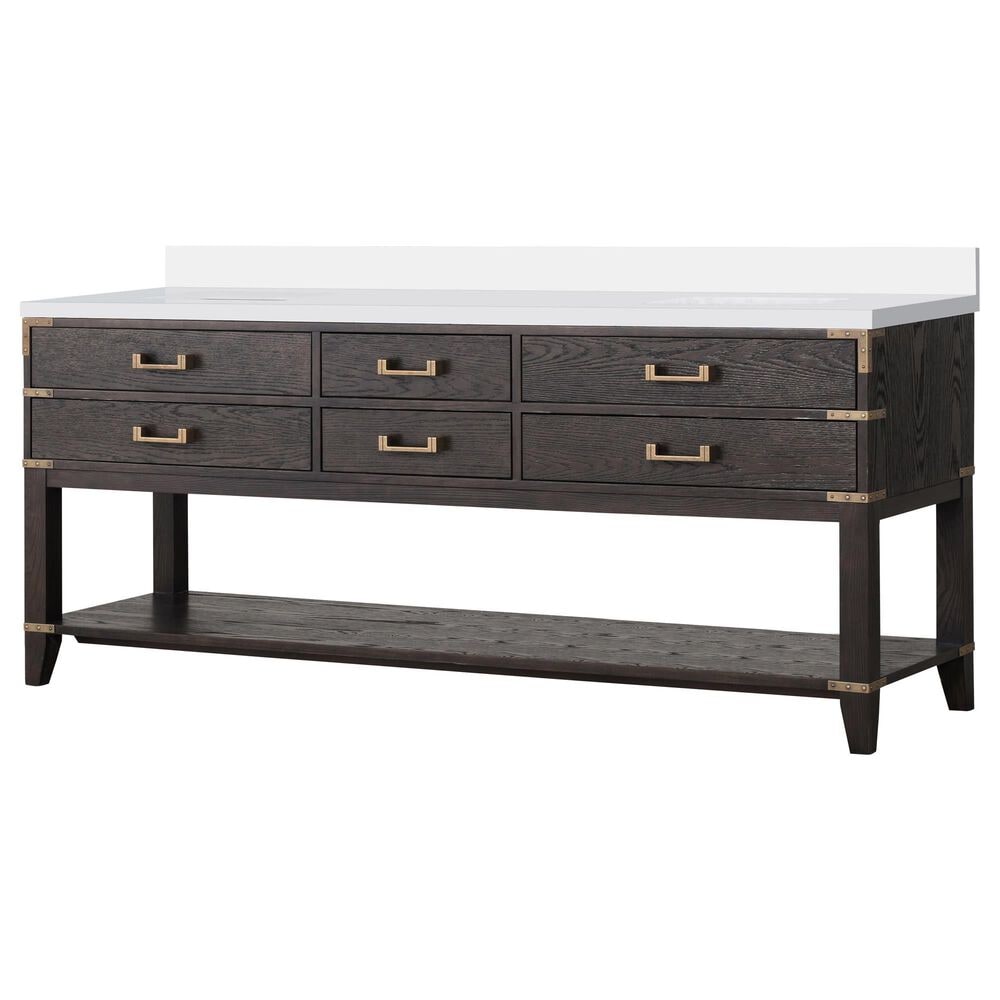 Lexora Home Norwalk 80" Double Bathroom Vanity in Brown Oak with White Quartz Top and Rectangular Sinks, , large