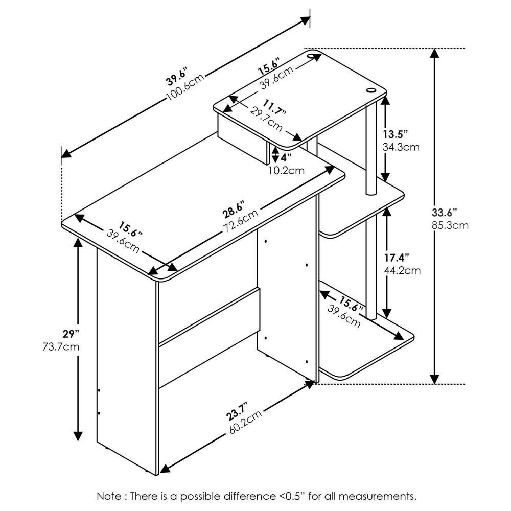 HOMLUX 40" Computer Desk with Open Side Shelves in Americano and Black, , large