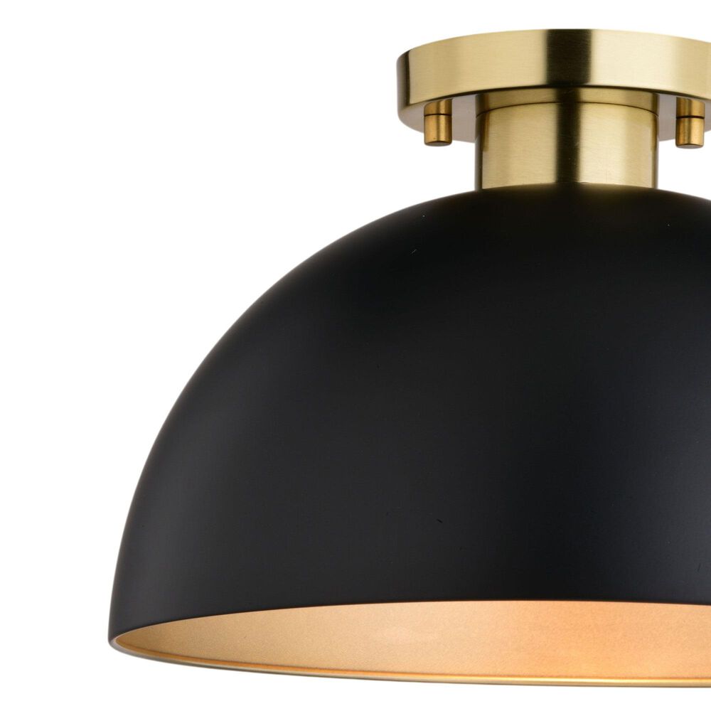 Vaxcel Devon 1-Light Semi Flush Mount in Matte Black and Satin Brass, , large