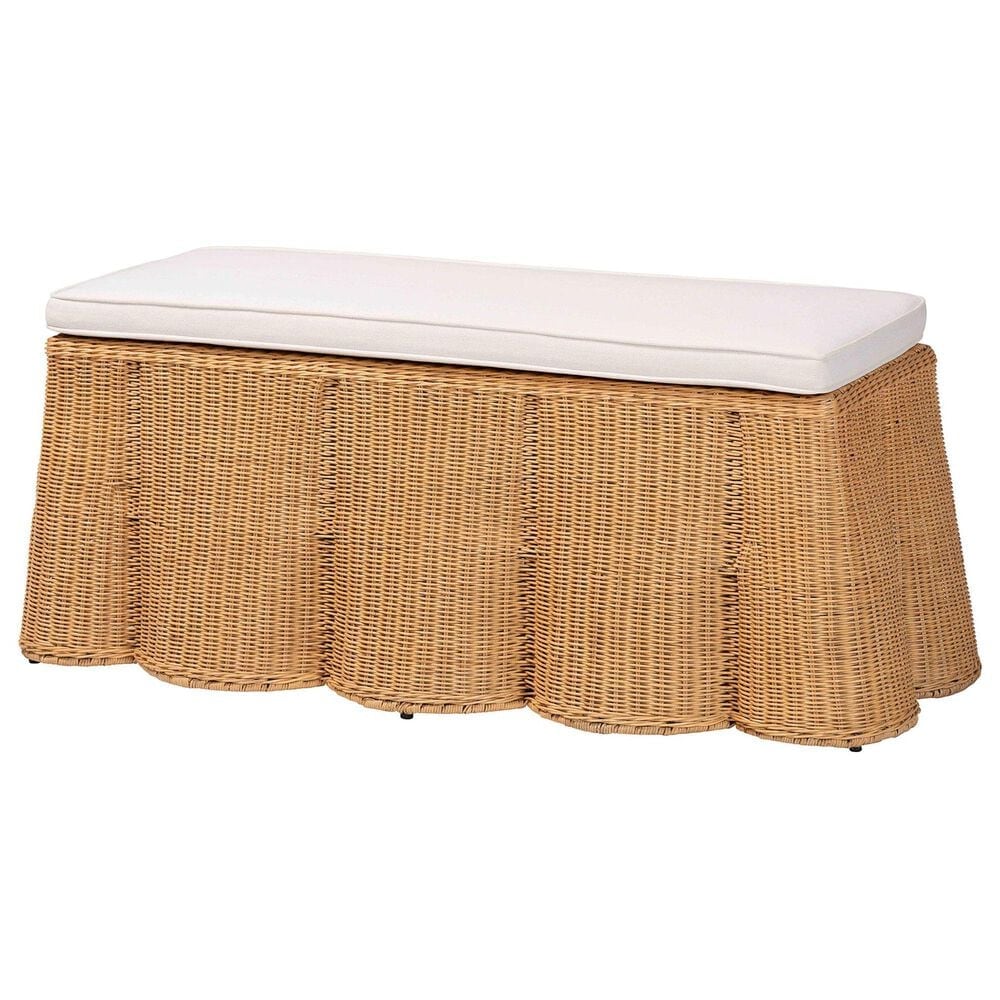 bali & pari Palm Rectangle Ottoman with Light Honey Rattan in White, , large