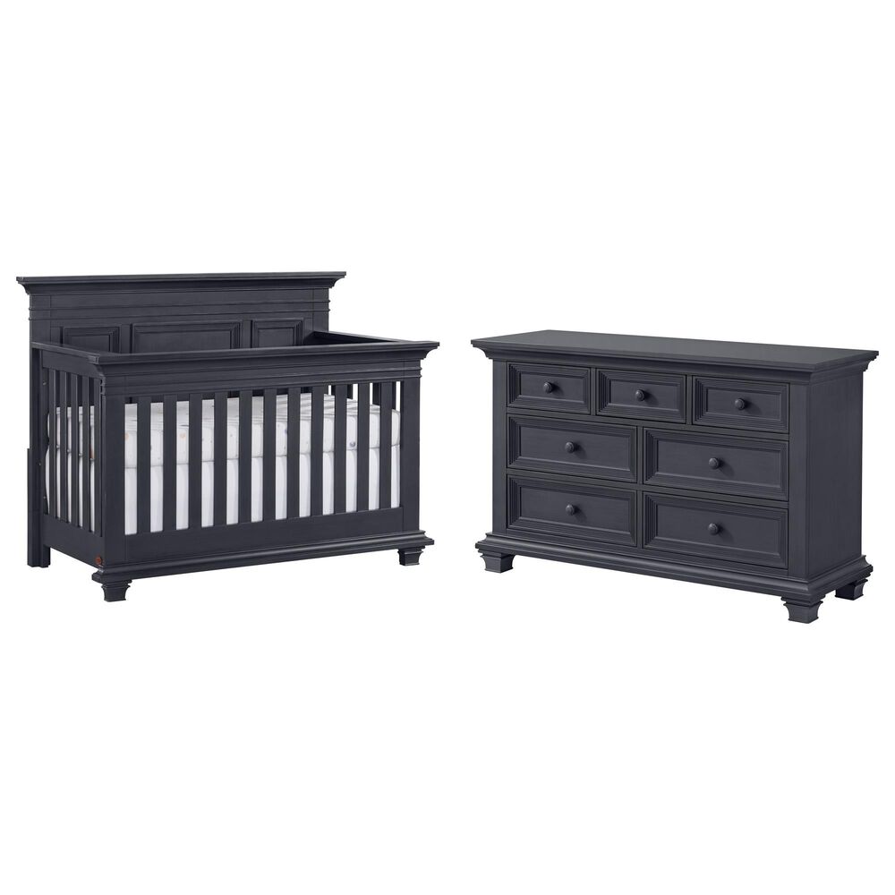Oxford Baby Weston 2-Piece Crib and Dresser Nursery Set in Midnight Slate, , large