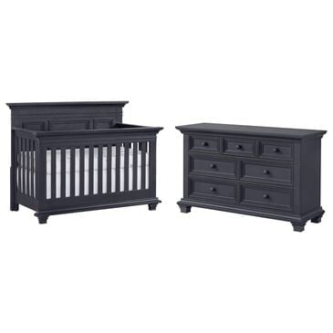 Oxford Baby Weston 2-Piece 4-in-1 Crib and Dresser Nursery Set in Midnight Slate, , large