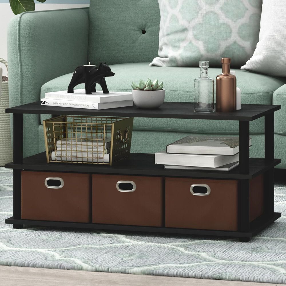 HOMLUX 2-Tier Turn-N-Tube Coffee Table with Bin Drawers in Black Oak, , large