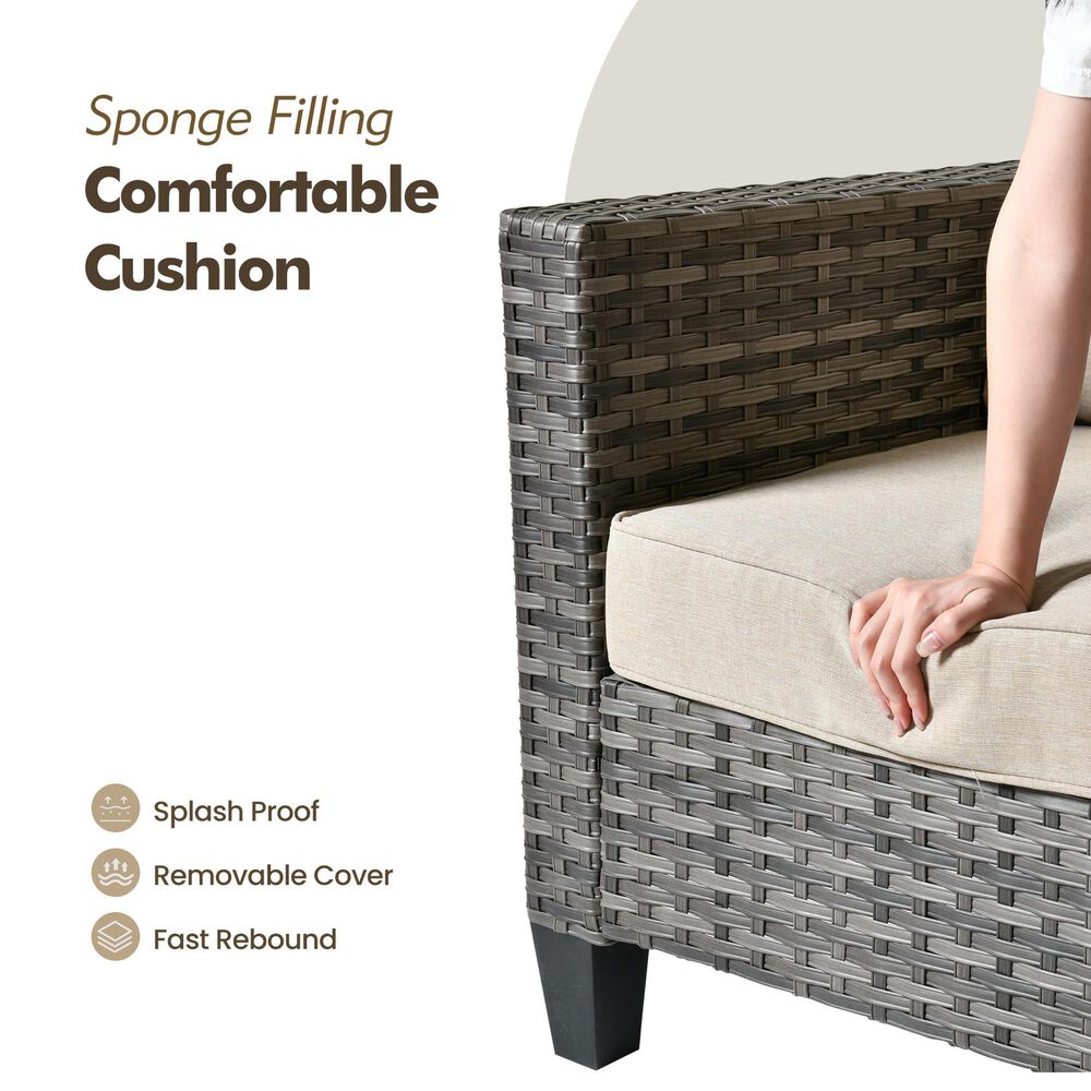HOMLUX 3-Piece Modular Outdoor Sofa Set with Two Ottomans in Beige, , large