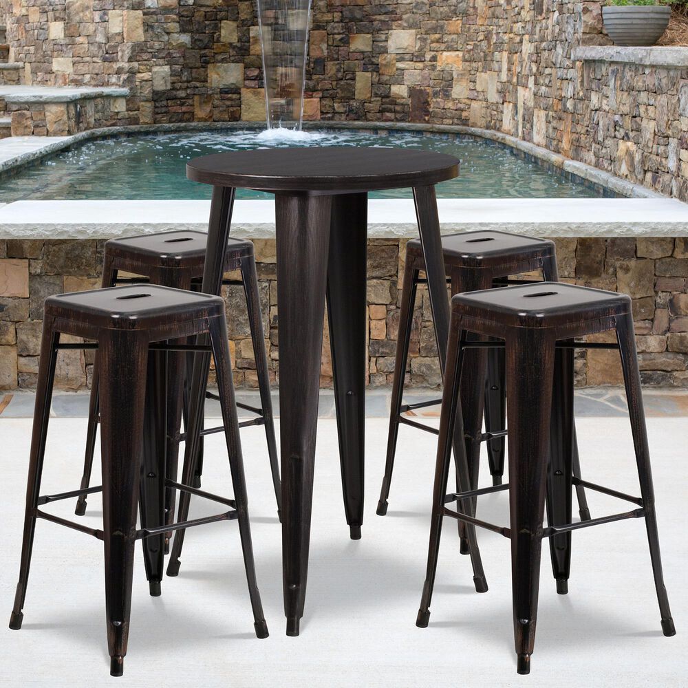 Flash Furniture 5-Piece Metal Bar Table Set in Gold, , large