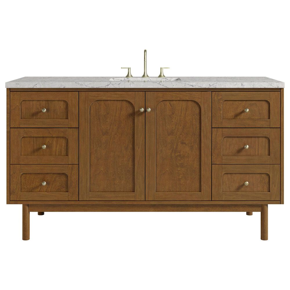 James Martin Laurent 60" Single Bathroom Vanity in Honey Oak with 3 cm Eternal Jasmine Pearl Silestone Top and Rectangular Sink, , large