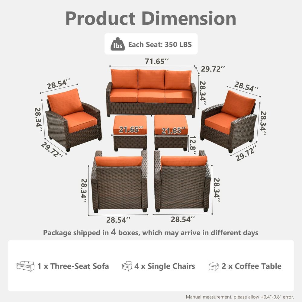 HOMLUX 7-Piece Patio Conversation Set with Two Ottomans in Orange Red, , large