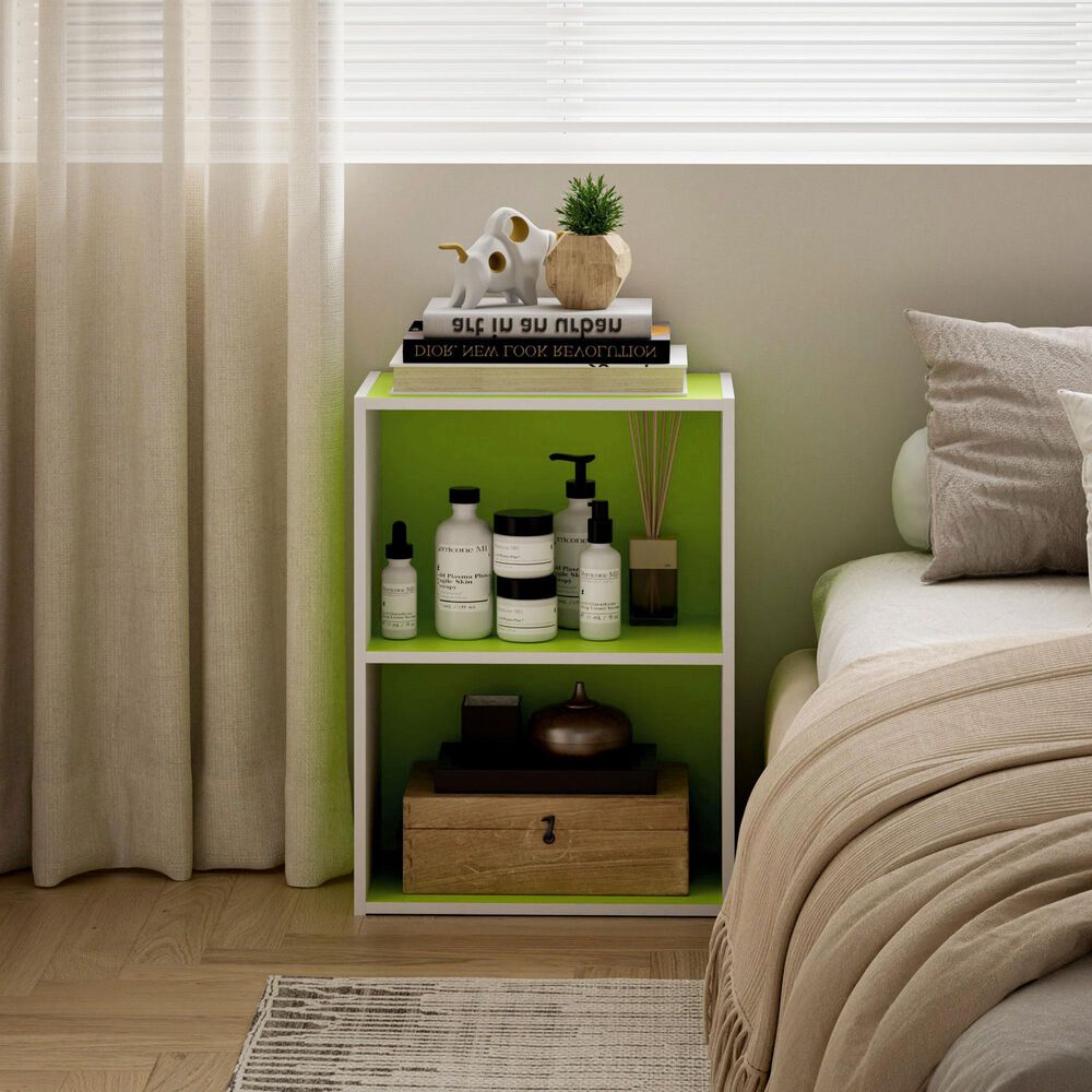 HOMLUX 2-Tier Cube Compact Storage Shelf Organizer Bookcase in Green and White, , large