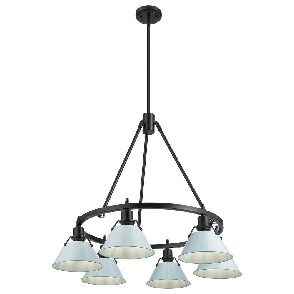 Golden Lighting Orwell 6-Light Chandelier with Dusky Blue Shade in Matte Black, , large
