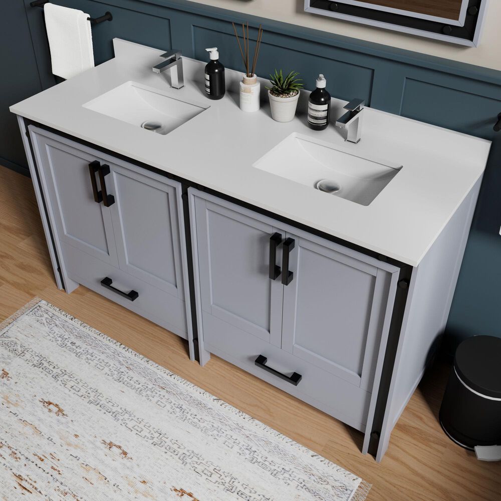 Lexora Home Ziva 60" Double Bathroom Vanity in Dark Grey with 2 cm White Quartz Top and Rectangular Sinks, , large