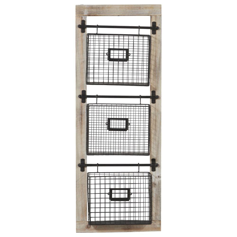 Maple and Jade 3-Slot Decorative Magazine Rack Holder with Suspended Baskets and Label Slot in Matte Black and Brown, , large