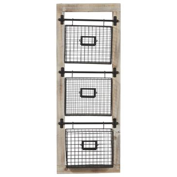 Maple and Jade 3-Slot Decorative Magazine Rack Holder with Suspended Baskets and Label Slot in Matte Black and Brown, , large