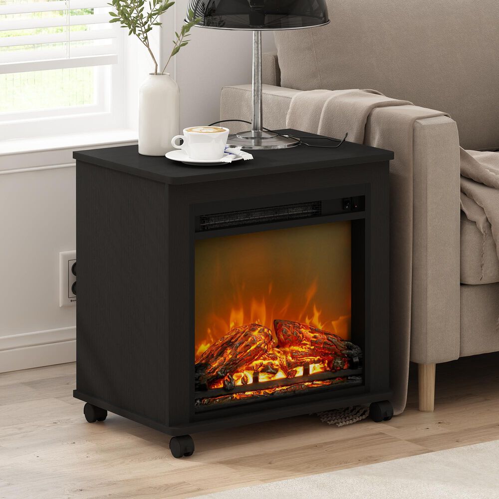 HOMLUX Electric Fireplace End Table with Wheels in Americano, , large