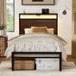 HOMLUX Twin Platform Bed with LED Headboard and Charging Station in Rustic Brown, , large