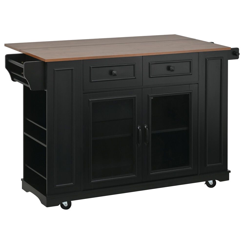 HOMLUX 54" Mobile Kitchen Island with Glass Door Storage in Walnut and Black, , large