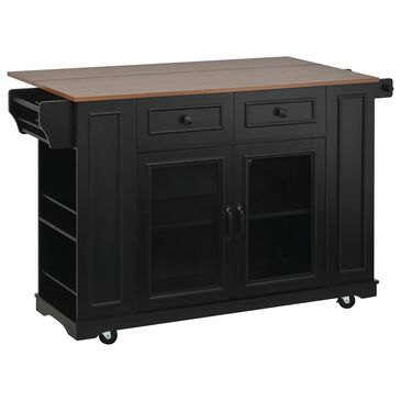 HOMLUX 54" Mobile Kitchen Island with Glass Door Storage in Walnut and Black, , large