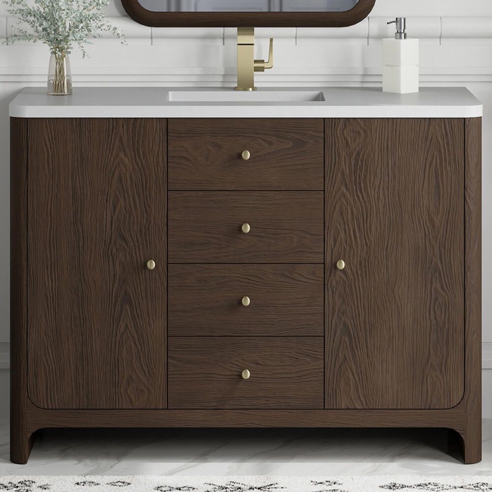 James Martin Vanities Gracyn 48&quot; Single Bathroom Vanity in Sable with 3 cm White Zeus Quartz Top and Rectangular Sink, , large