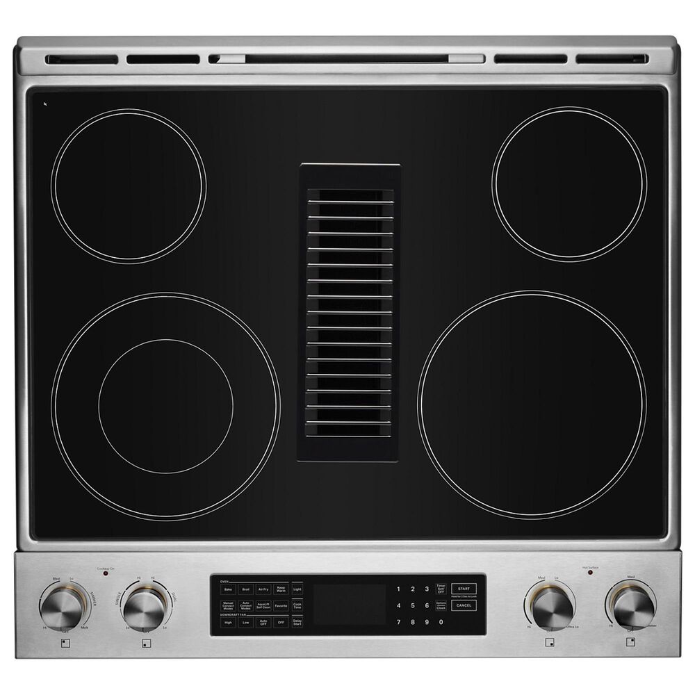 JennAir 6.2 Cu. Ft. Rise 30" Electric Downdraft Slide-In Range in Stainless Steel and Black, , large