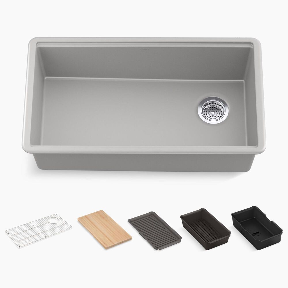 Kohler Billings 32.5" Undermount Single Bowl Workstation Kitchen Sinks in Matte Grey, , large