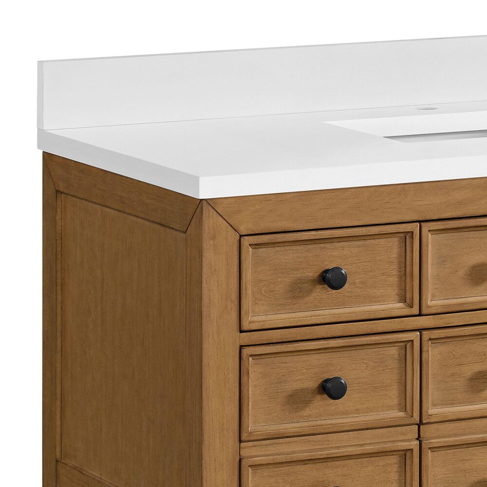 James Martin Vanities Malibu 48&quot; Single Bathroom Vanity in Amber Birch with Single Hole 3 cm White Zeus Quartz Top and Rectangular Sink, , large
