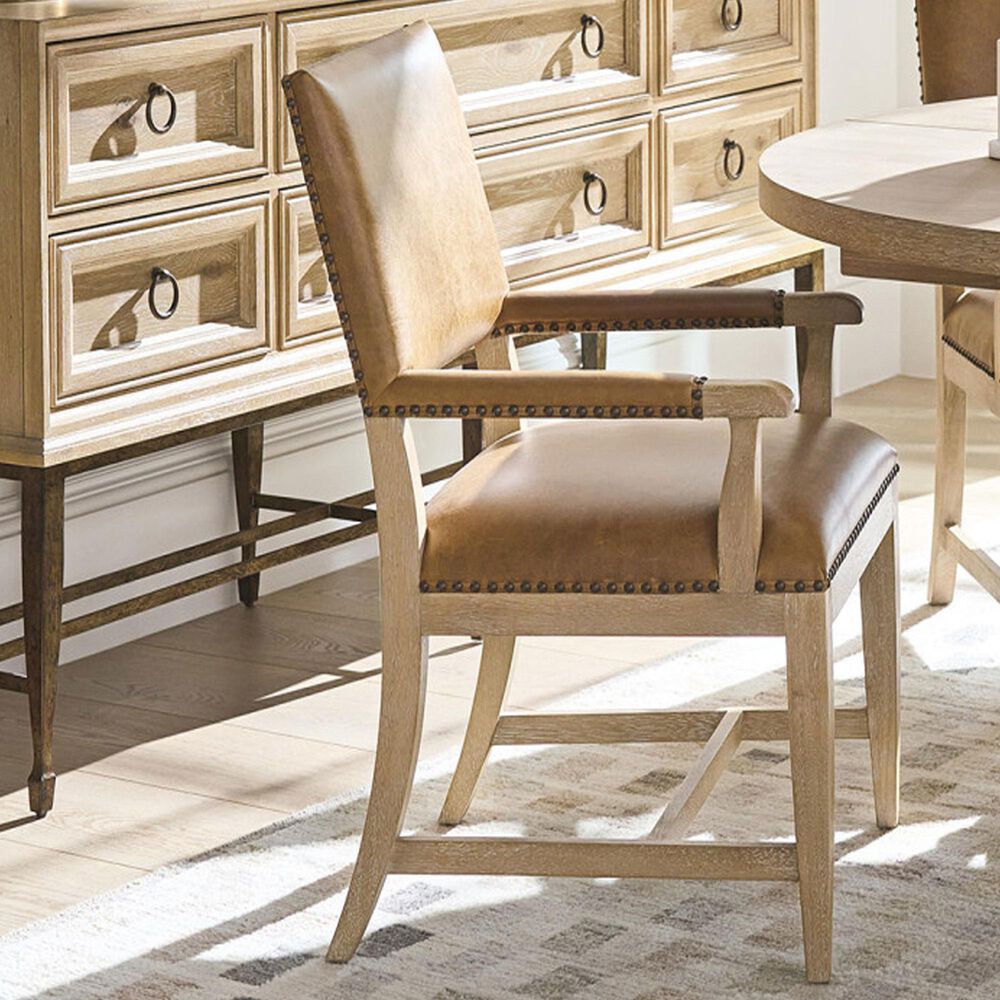 Lexington Home Brands Montecito Colburn Arm Chair with Saddleback Cushion in Light Chestnut Leather and Ivory Finish, , large